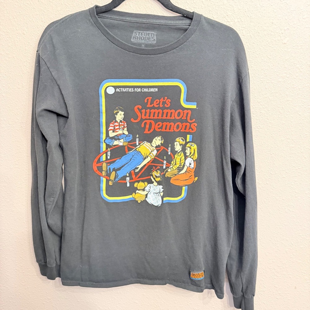 Steven Rhodes Lets Summon Demons Long Sleeve Graphic Tee Black Mens Medium